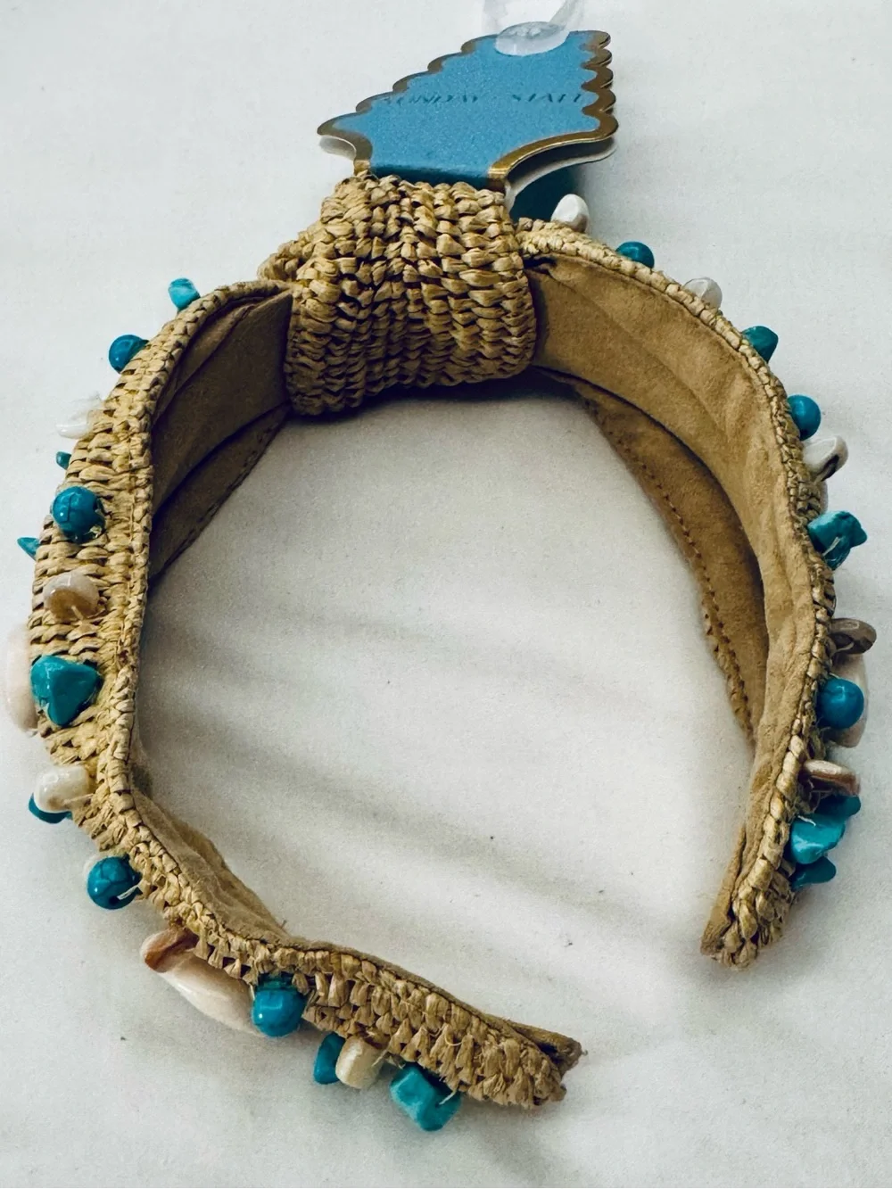 Turquoise Bead Embellished Woven Headband - Women Accessories